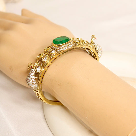 Emerald Green Polki Elephant Motif Kada – product view 4