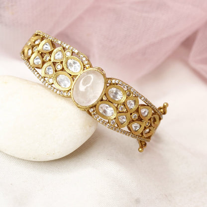 Ethereal Antique Polki Kada with Milky Quartz Stone