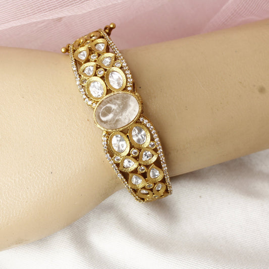 Ethereal Antique Polki Kada with Milky Quartz Stone