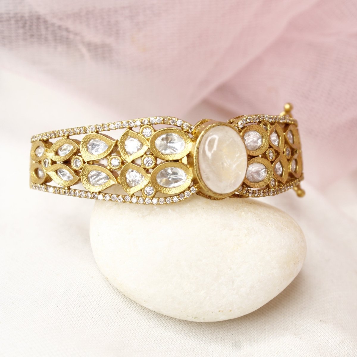 Ethereal Antique Polki Kada with Milky Quartz Stone