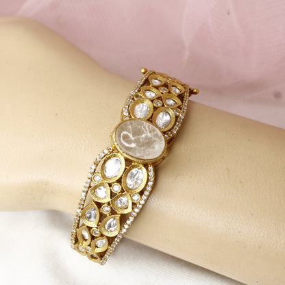 Ethereal Antique Polki Kada with Milky Quartz Stone