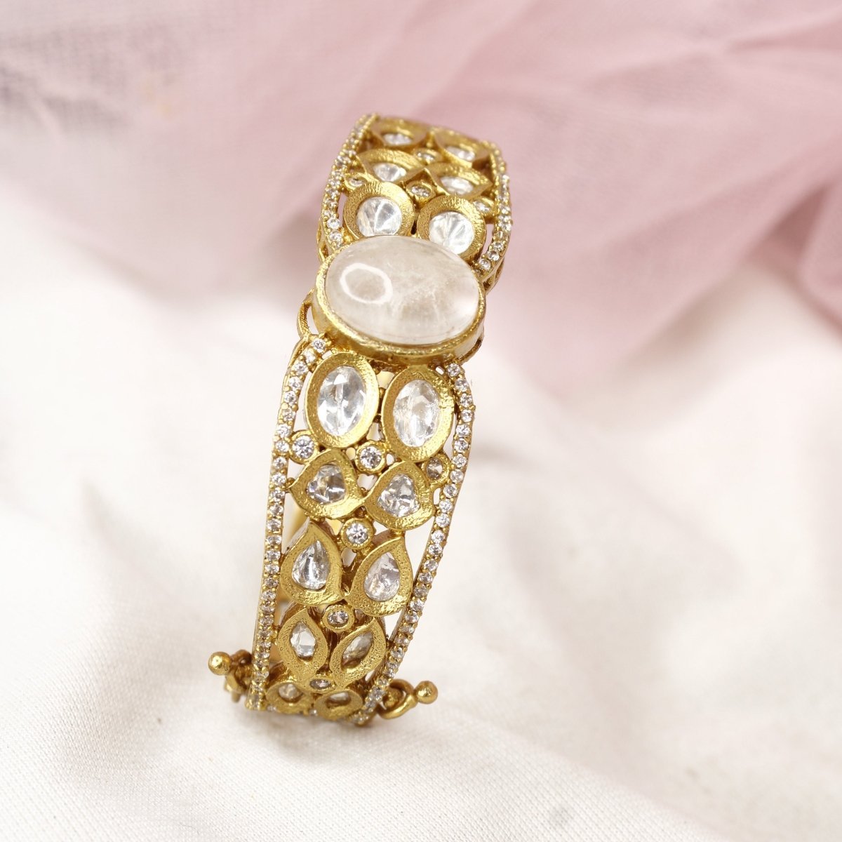 Ethereal Antique Polki Kada with Milky Quartz Stone