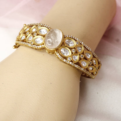 Ethereal Antique Polki Kada with Milky Quartz Stone