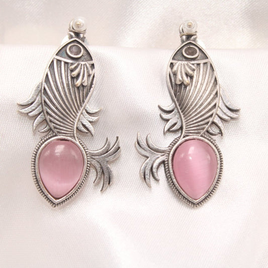 FISH PATTERN WITH DROP SHAPE STONE STUDS-PINK