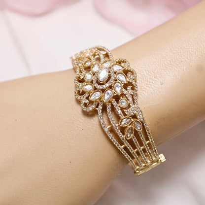 Floral AD Openable Kada – Gold Finish Designer Bracelet