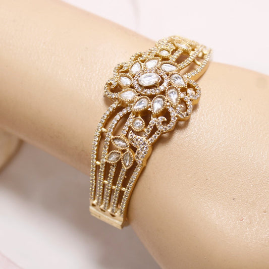 Floral AD Openable Kada – Gold Finish Designer Bracelet