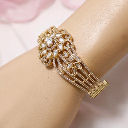 Floral AD Openable Kada – Gold Finish Designer Bracelet