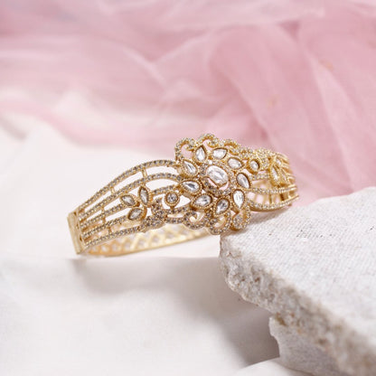 Floral AD Openable Kada – Gold Finish Designer Bracelet