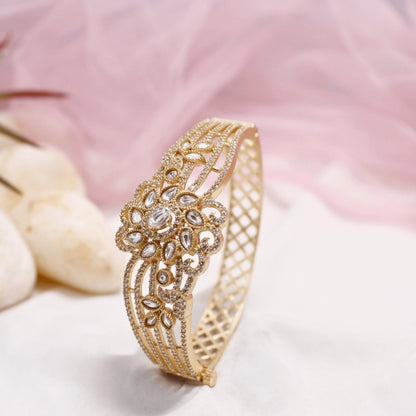 Floral AD Openable Kada – Gold Finish Designer Bracelet