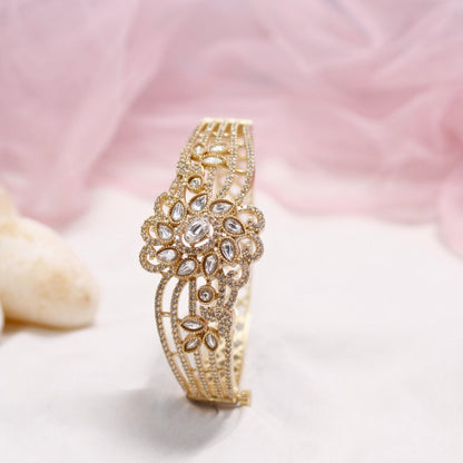 Floral AD Openable Kada – Gold Finish Designer Bracelet
