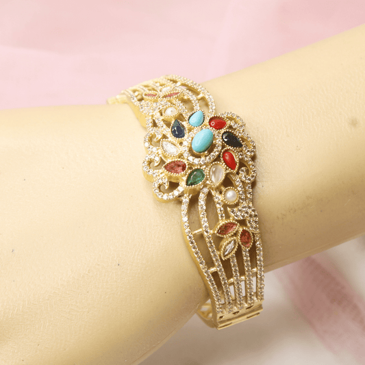 Floral Cluster Kada Navratna Multi - Stone