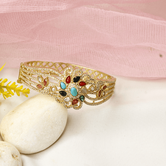 Floral Cluster Kada Navratna Multi - Stone