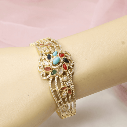 Floral Cluster Kada Navratna Multi - Stone