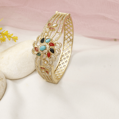 Floral Cluster Kada Navratna Multi - Stone