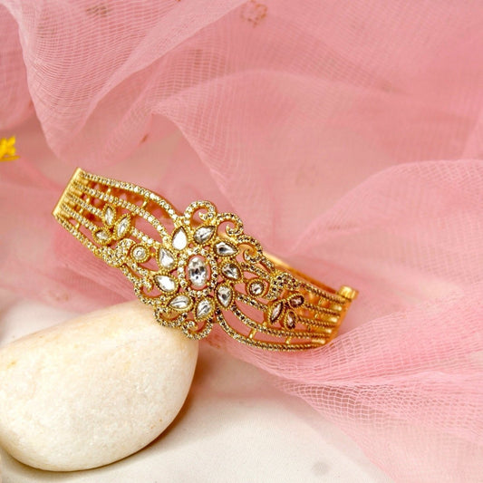 Floral Cluster Kada White Mirror Polki