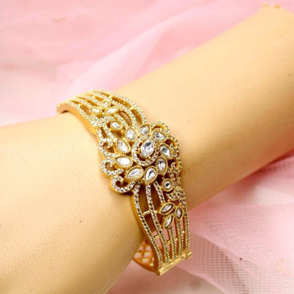 Floral Cluster Kada White Mirror Polki