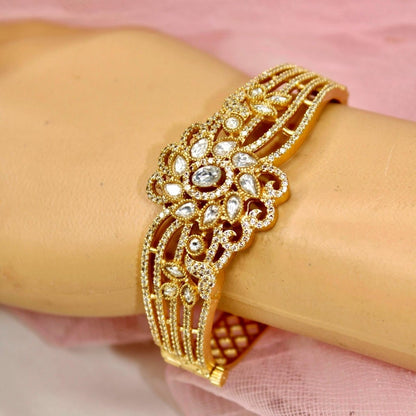 Floral Cluster Kada White Mirror Polki