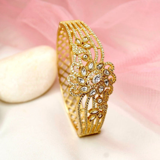 Floral Cluster Kada White Mirror Polki