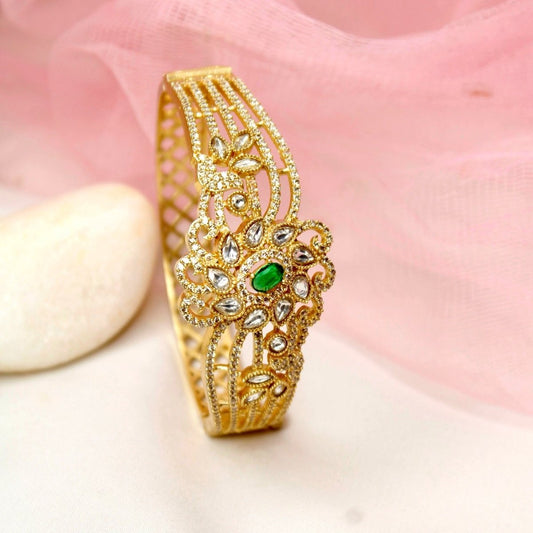 Floral Cluster Kada White Polki & Emerald Green