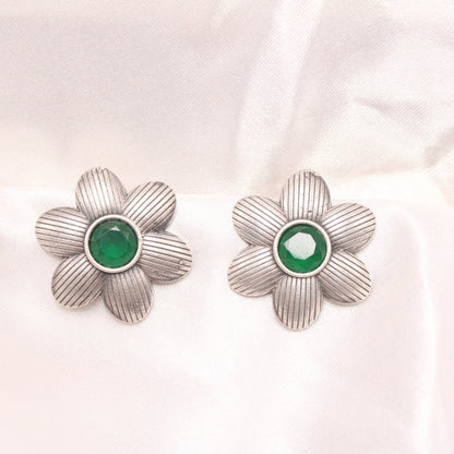 FLOWER PATTERN WITH ROUND STONE STUDS-GREEN