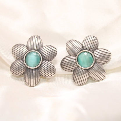 FLOWER PATTERN WITH ROUND STONE STUDS-TURQUOISE GREEN