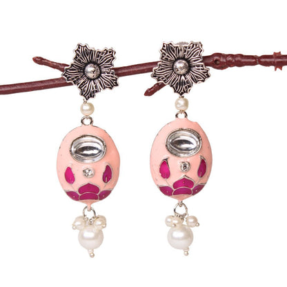 FLOWER WITH OVAL MEENAKARI JHUMKA-PEACH