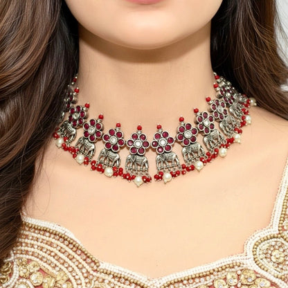 GAJ NECKLACE SET-RED