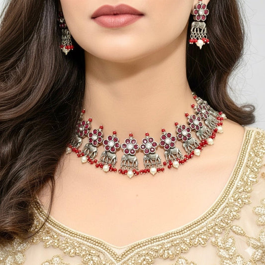 GAJ NECKLACE SET-RED