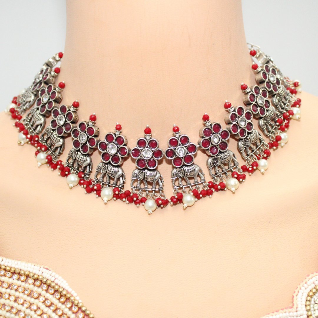 GAJ NECKLACE SET-RED