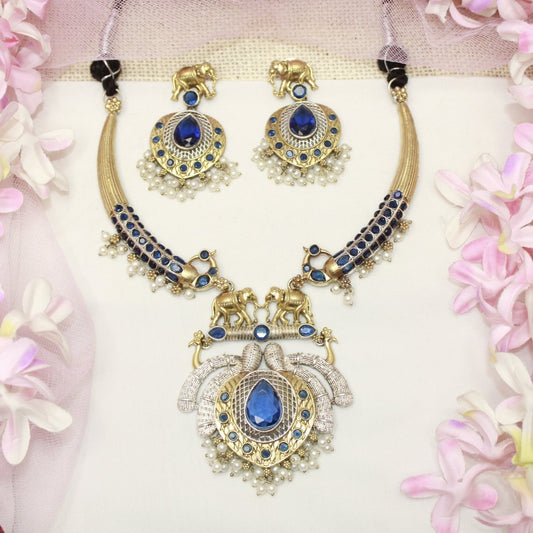 GAJ PAIR DUAL - TONE HASLI NECKLACE - BLUE