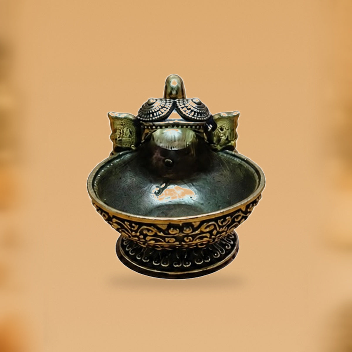 Ganesha Brass Diya Bowl — back view on clean hero-derived studio background