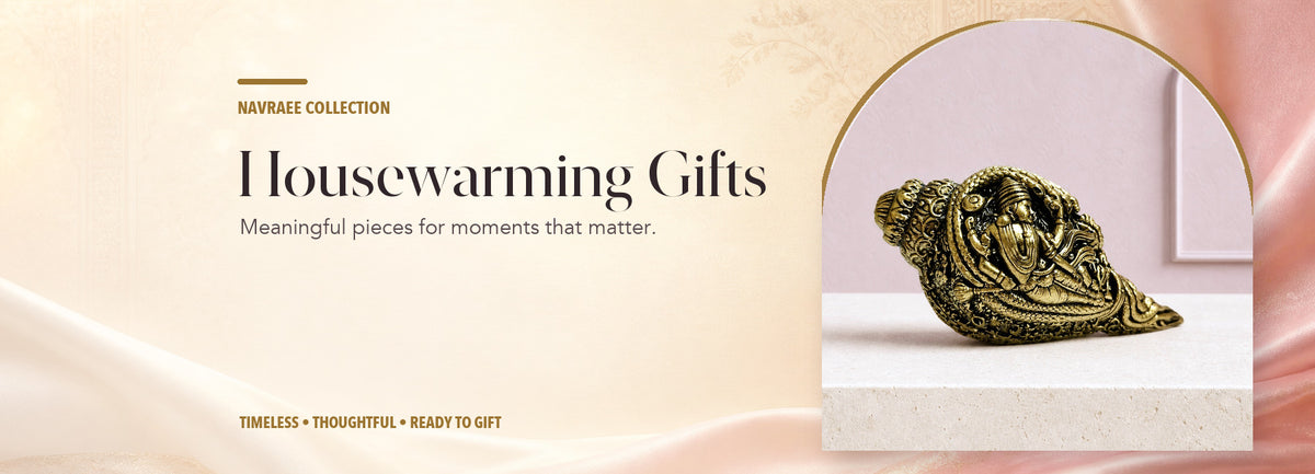 Housewarming Gifts collection header banner featuring Decorative Brass Conch With Devotional Motifs