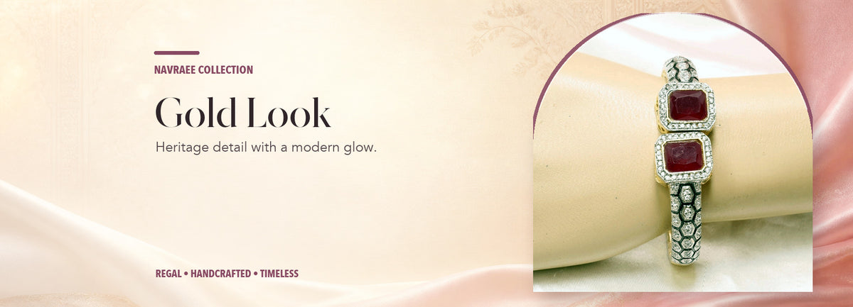 Gold Look collection header banner featuring Diamond Look Alike Bracelet Golden Polish-Red