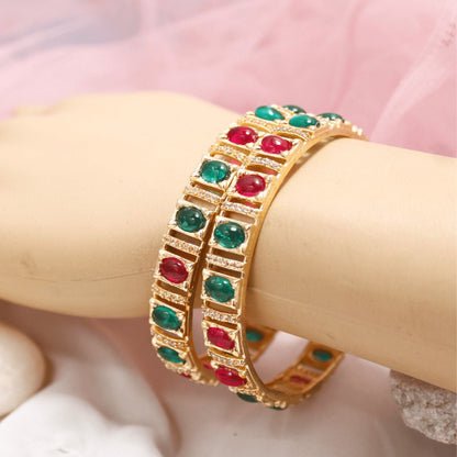 Green & Ruby Zircon/AD Bangles Set of 2