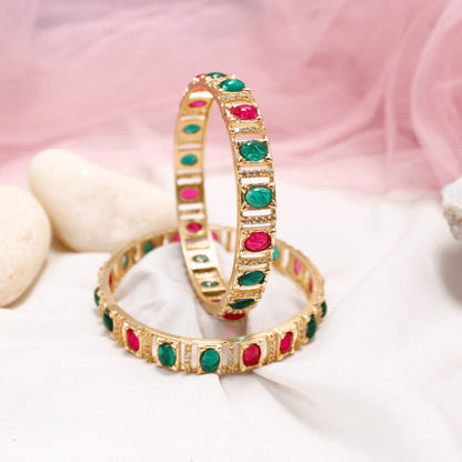 Green & Ruby Zircon/AD Bangles Set of 2