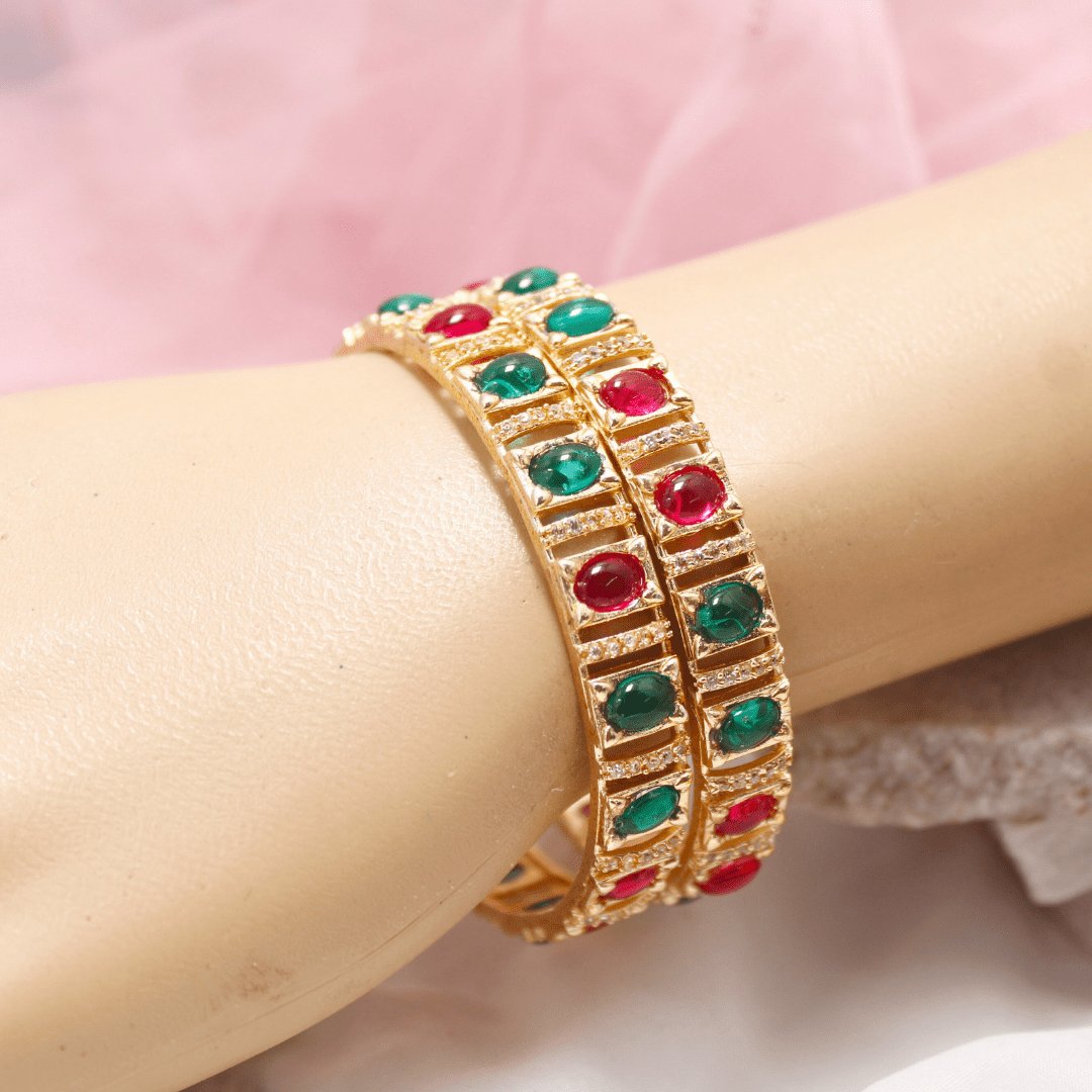 Green & Ruby Zircon/AD Bangles Set of 2