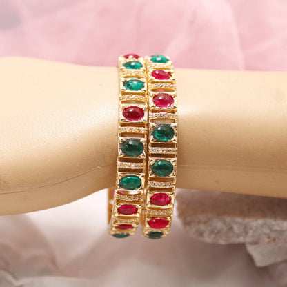 Green & Ruby Zircon/AD Bangles Set of 2