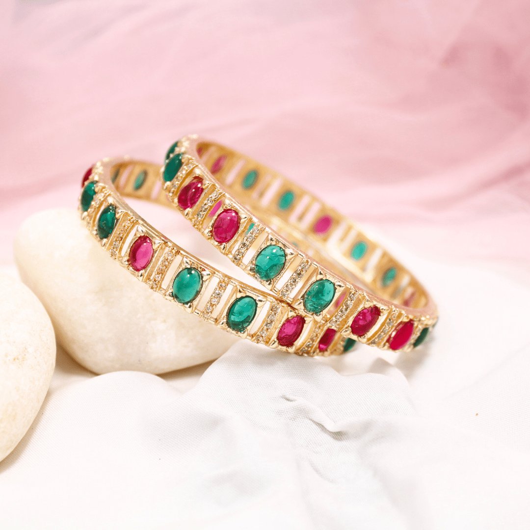 Green & Ruby Zircon/AD Bangles Set of 2