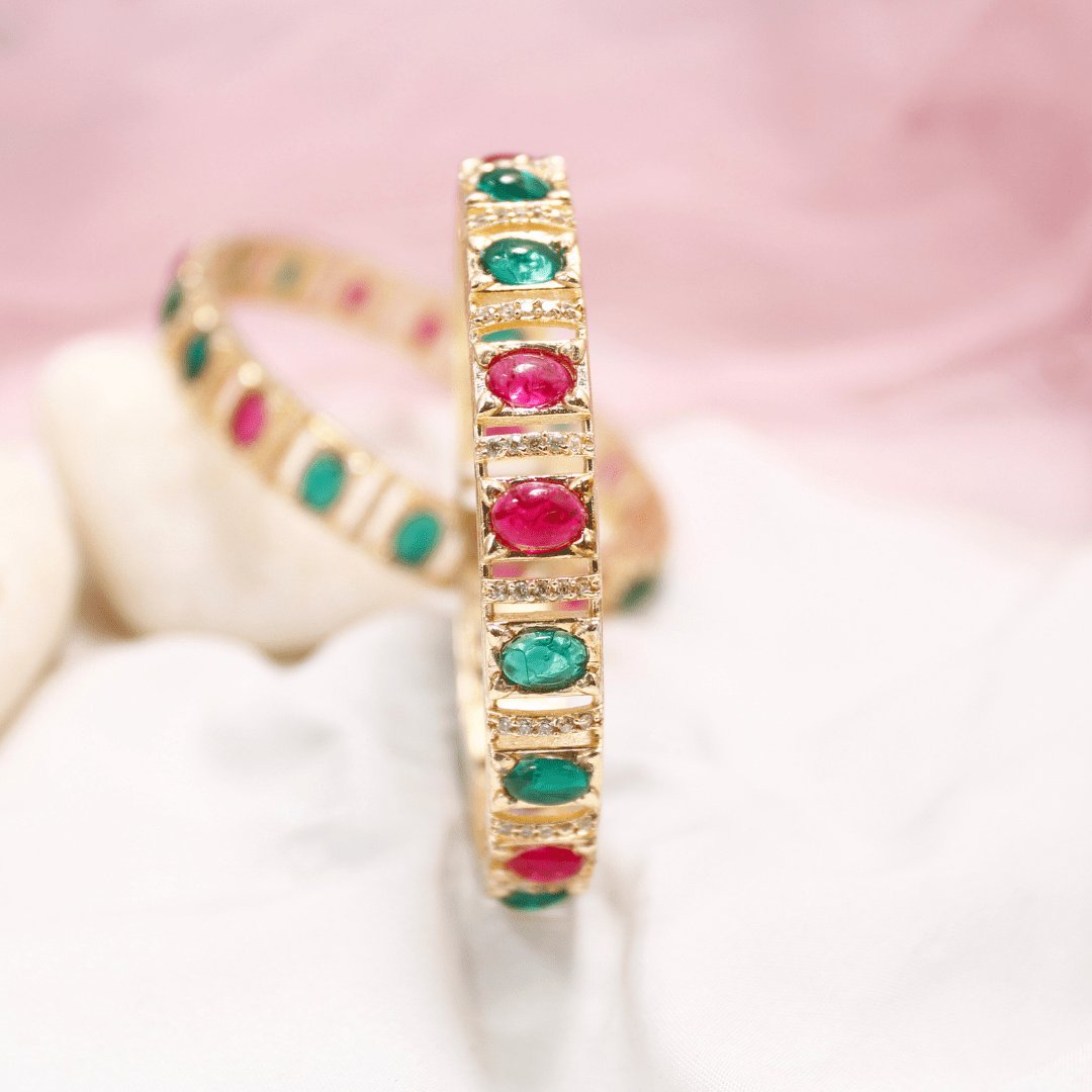 Green & Ruby Zircon/AD Bangles Set of 2