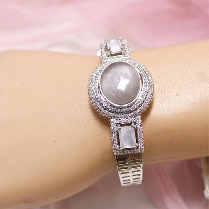 Grey Stone Openable Kada – Silver Finish Luxury Bracelet