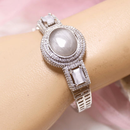 Grey Stone Openable Kada – Silver Finish Luxury Bracelet