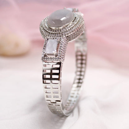 Grey Stone Openable Kada – Silver Finish Luxury Bracelet