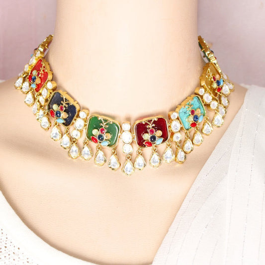 GULMOHAR- POLKI & STONE NECKLACE-MULTICOLOUR