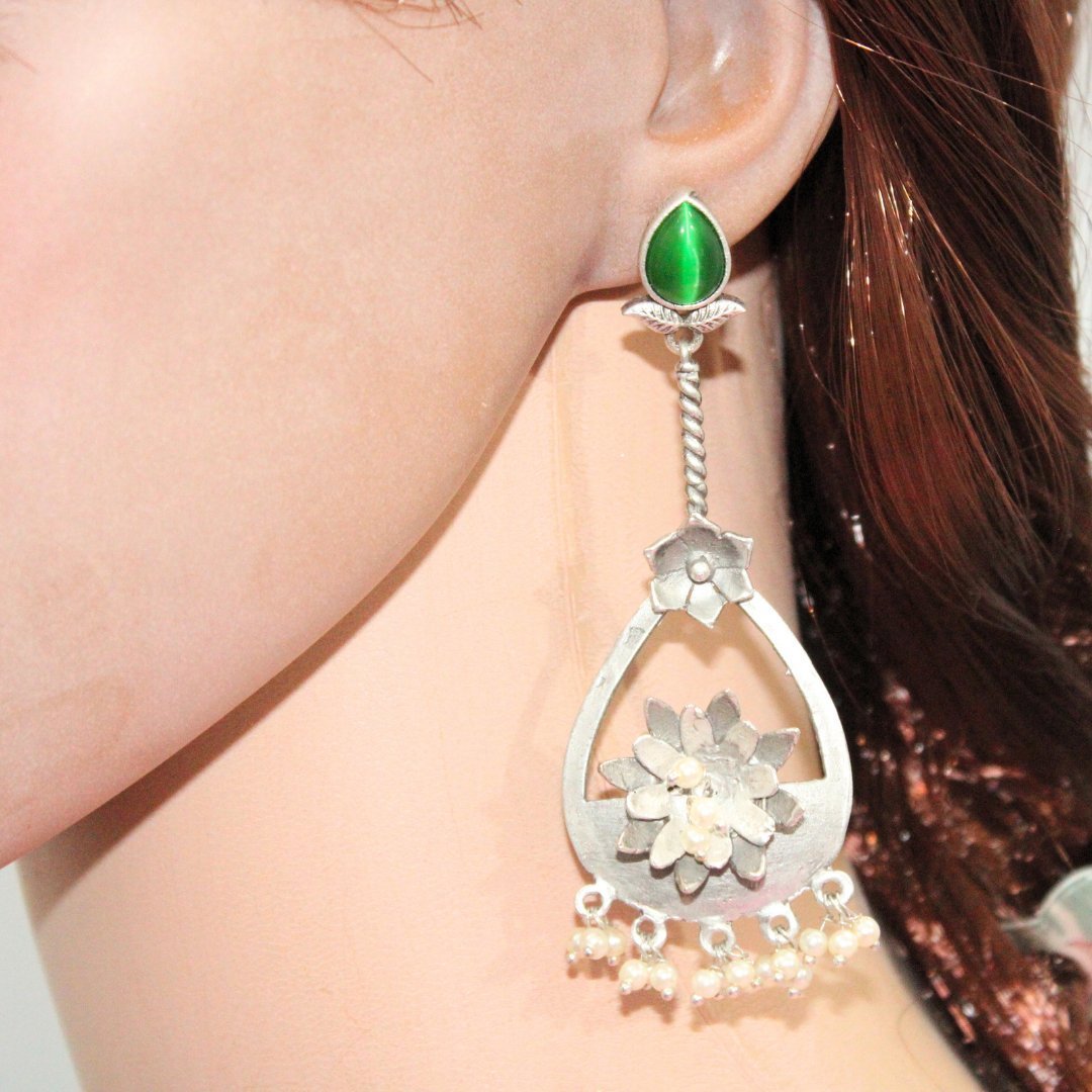 GULMOHAR DANGLE EARRING- GREEN