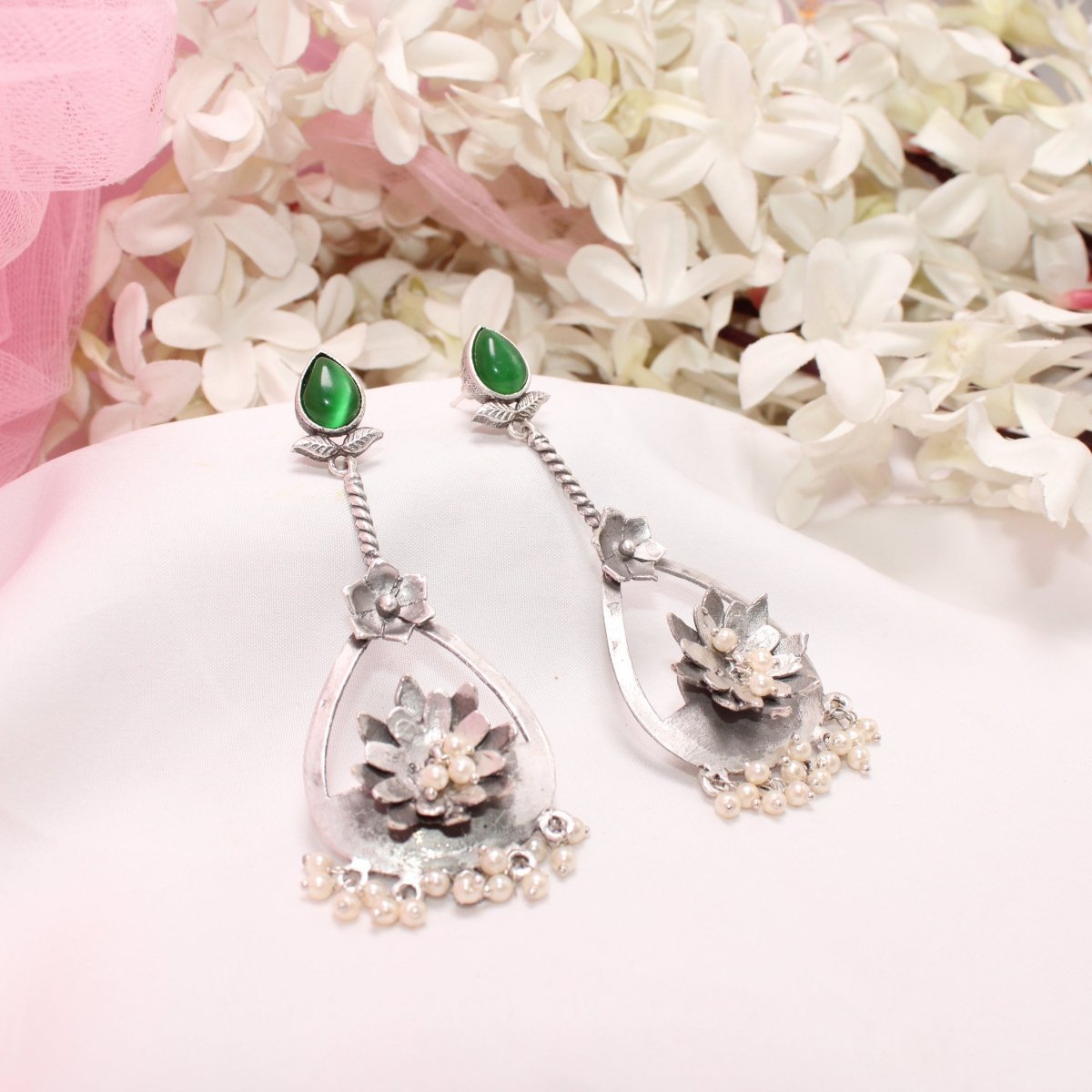 GULMOHAR DANGLE EARRING- GREEN