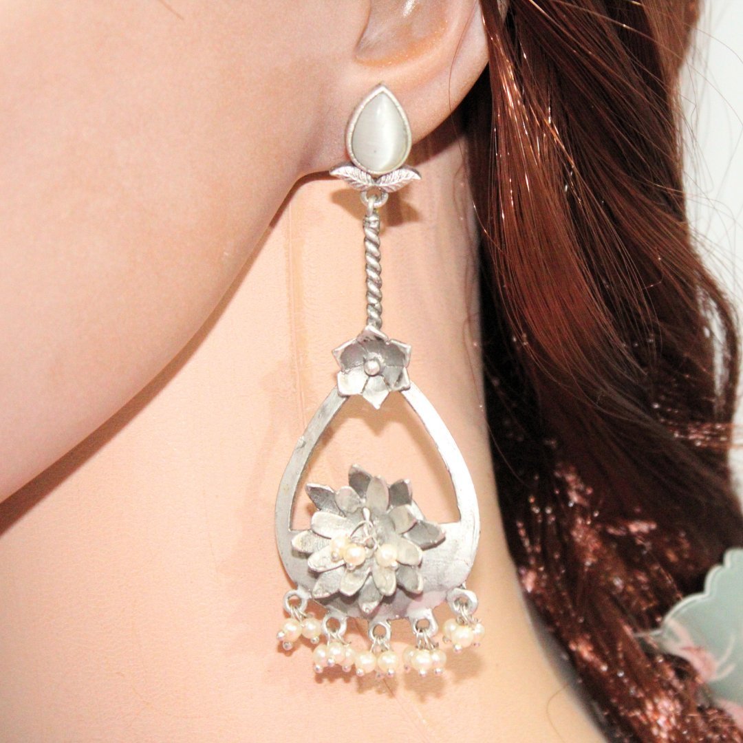 GULMOHAR DANGLE EARRING- GREY