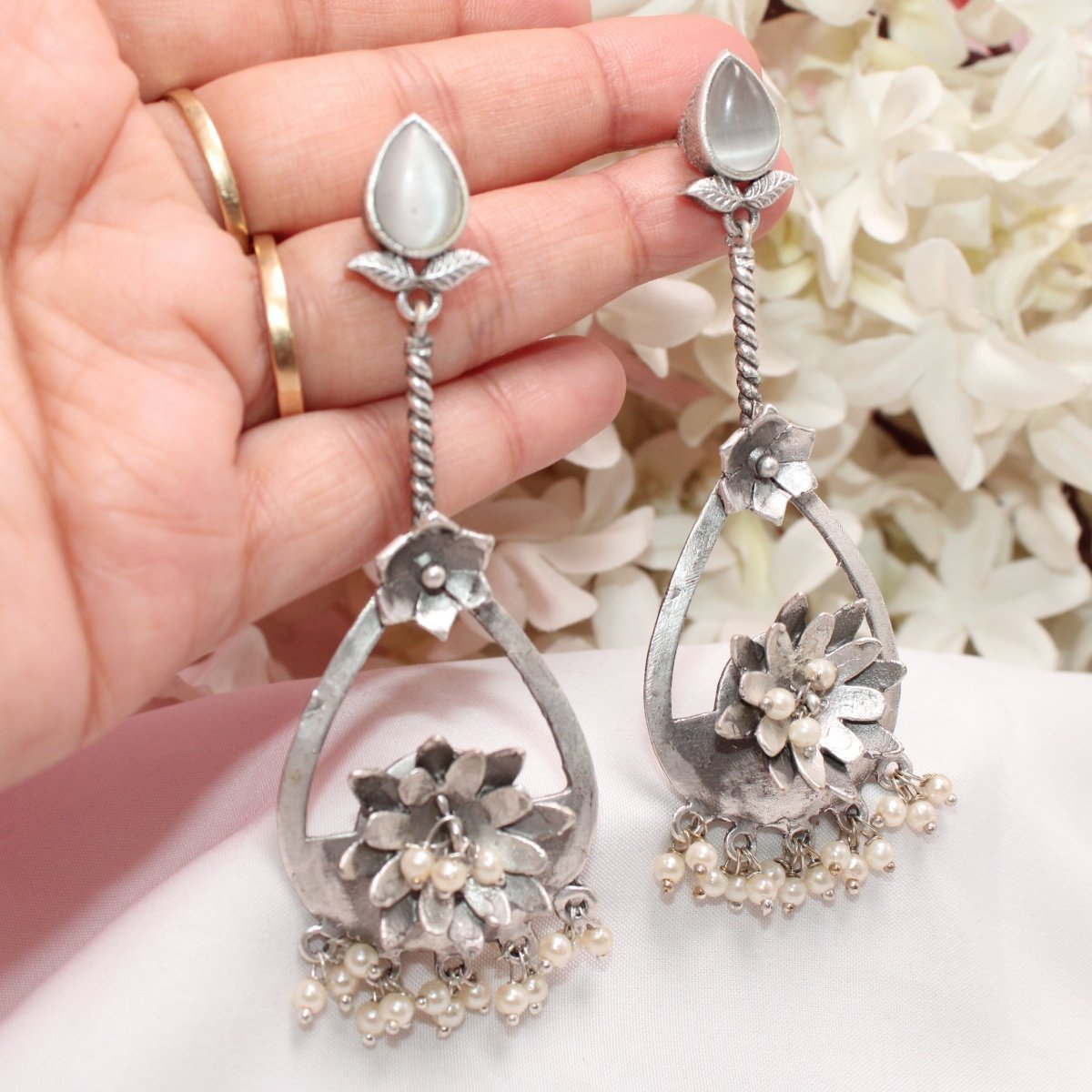 GULMOHAR DANGLE EARRING- GREY