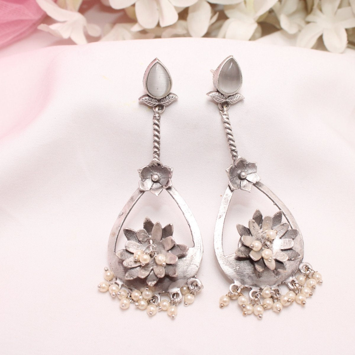 GULMOHAR DANGLE EARRING- GREY