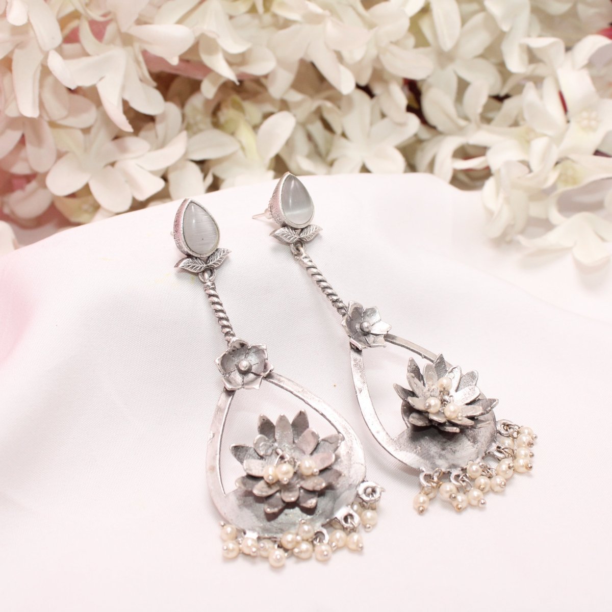 GULMOHAR DANGLE EARRING- GREY