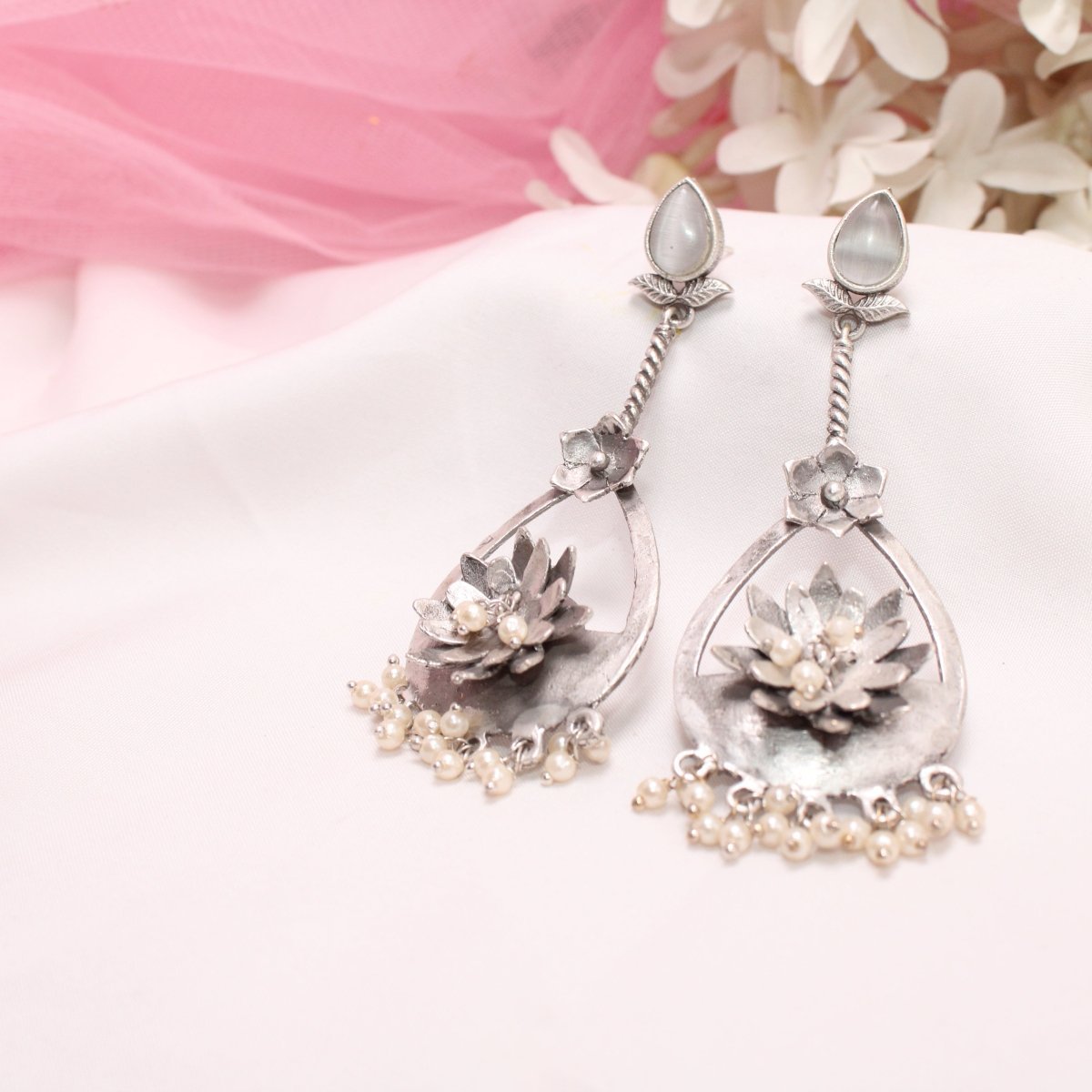 GULMOHAR DANGLE EARRING- GREY